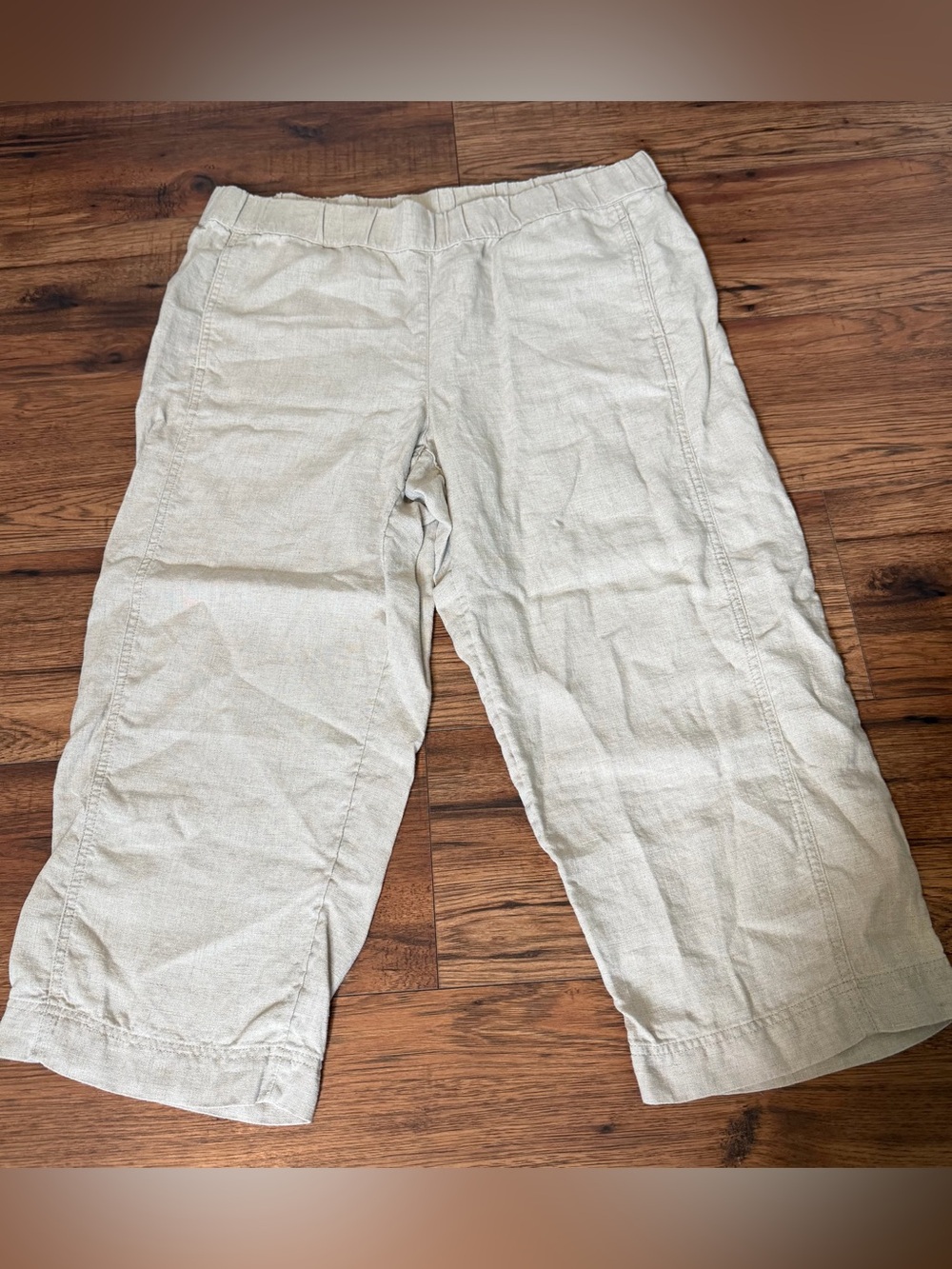 J Jill purejill Linen Wide Legs Capri Pants Beige Large Petite NEW Coastal Beach